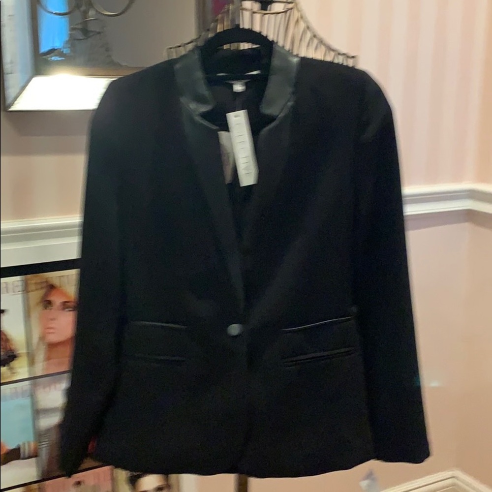 Black blazer with faux leather trim